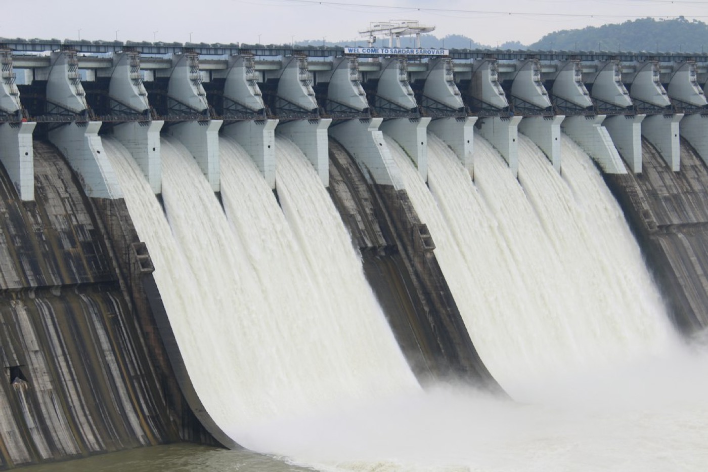 Water released through a dam spillway