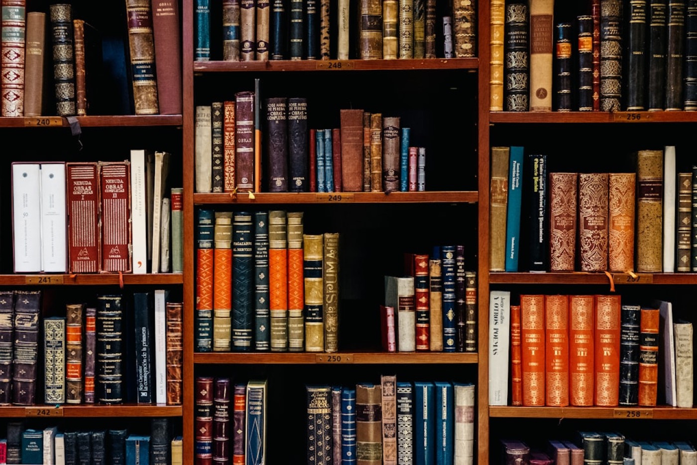 Rows of old library books — two centuries of accumulated trading knowledge